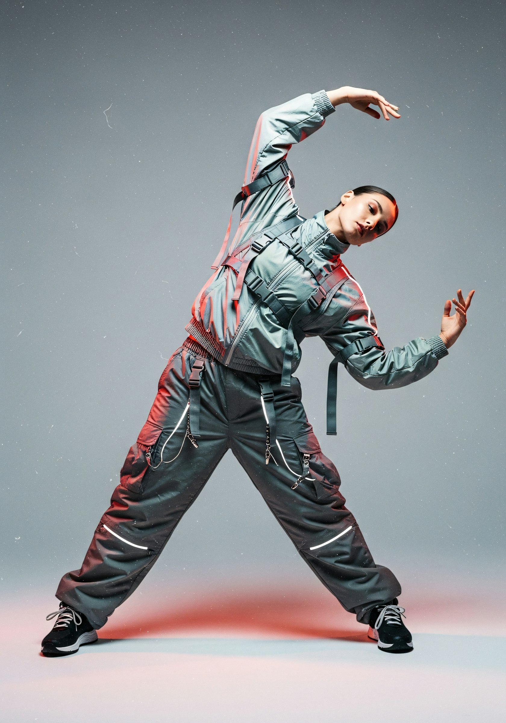 Model captured mid-movement