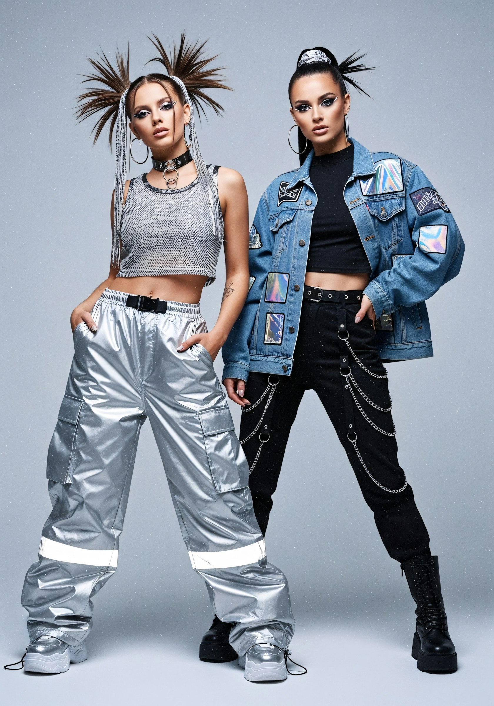Duo portrait in matching futuristic looks