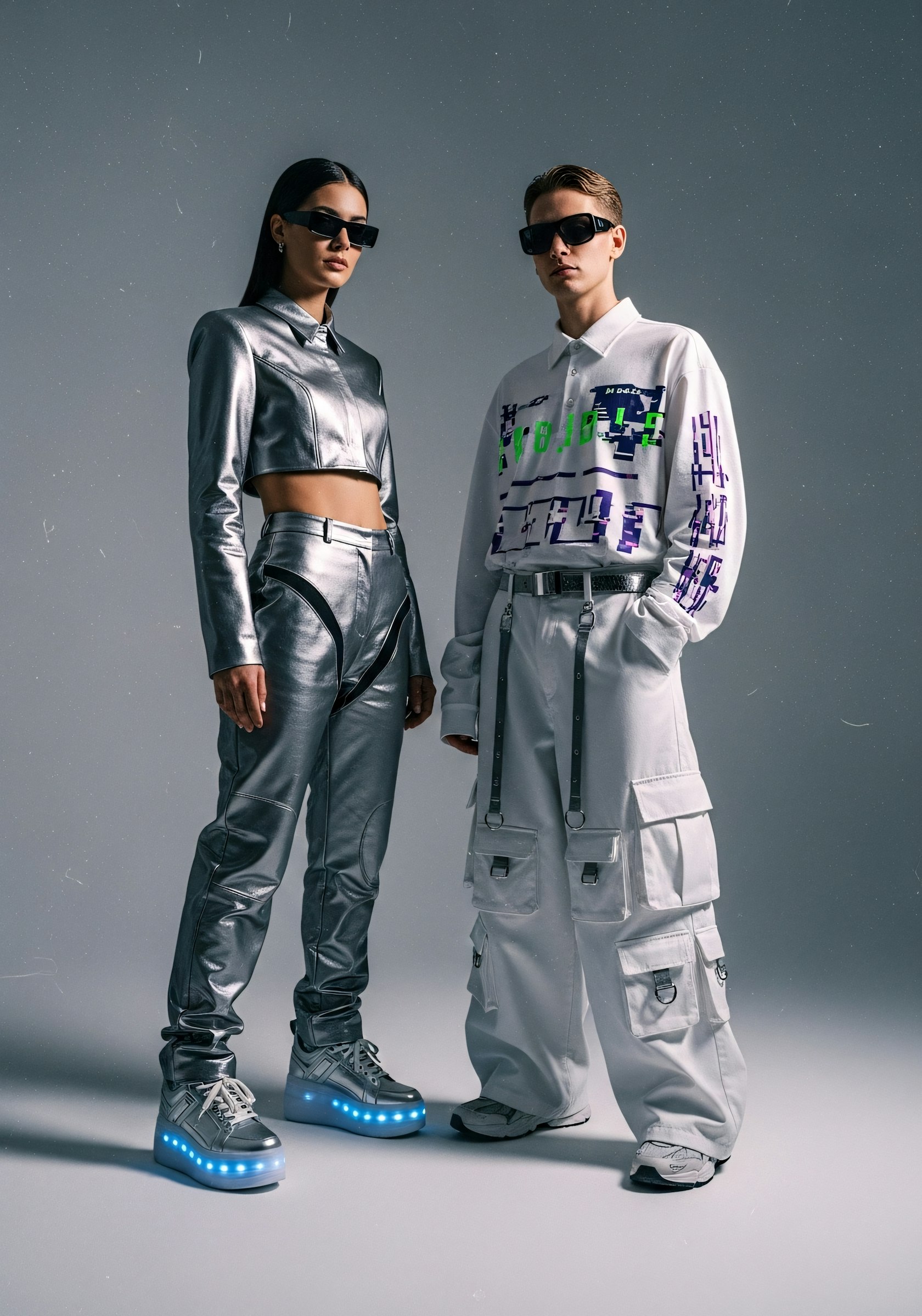 Duo in studio light, matching separates