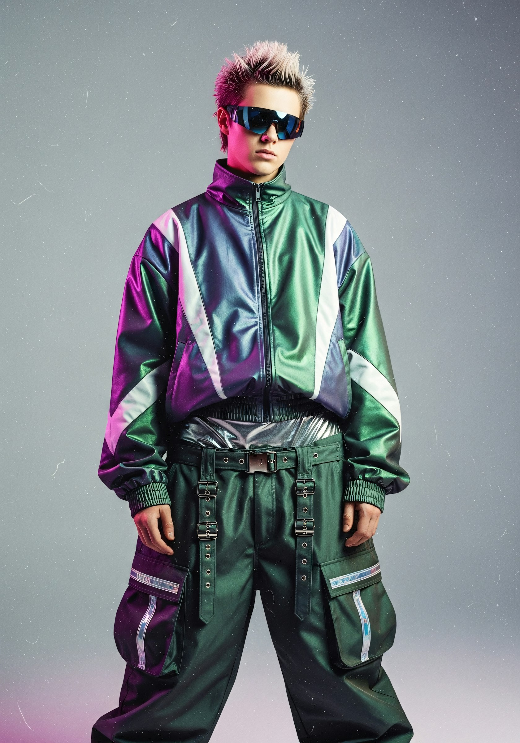 Icon Visor Set — Cropped bomber and slim pant with reflective visor-inspired trims.