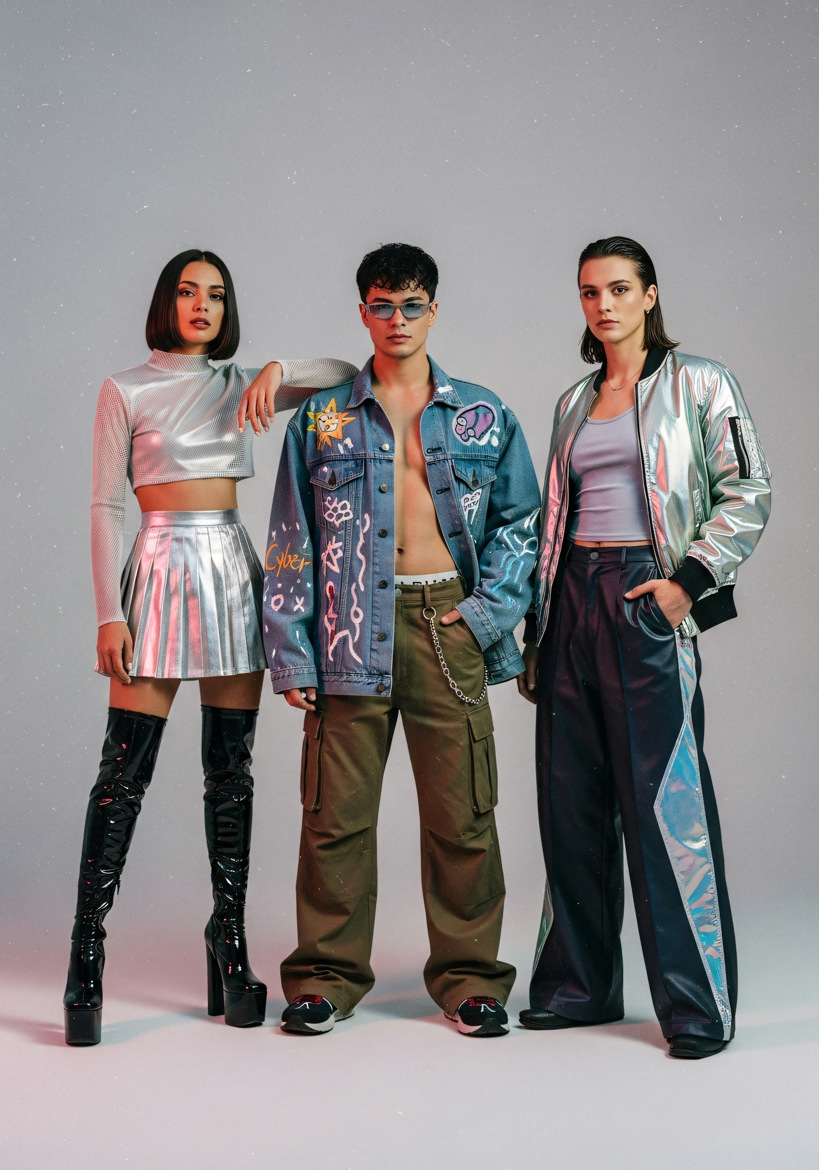Trio Formation Coat — Oversized wool-blend coat, cut identically across three sizes for the group shot.