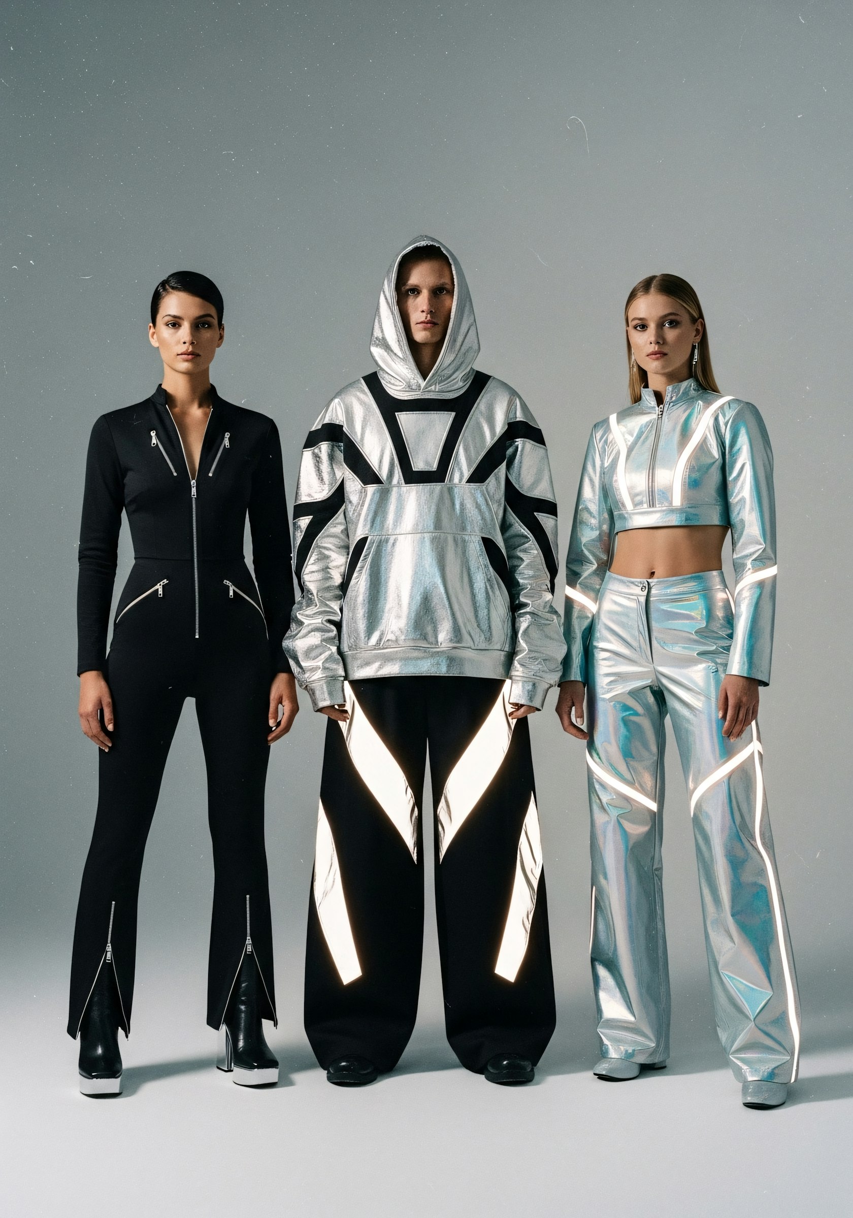 Trio of models in metallic looks