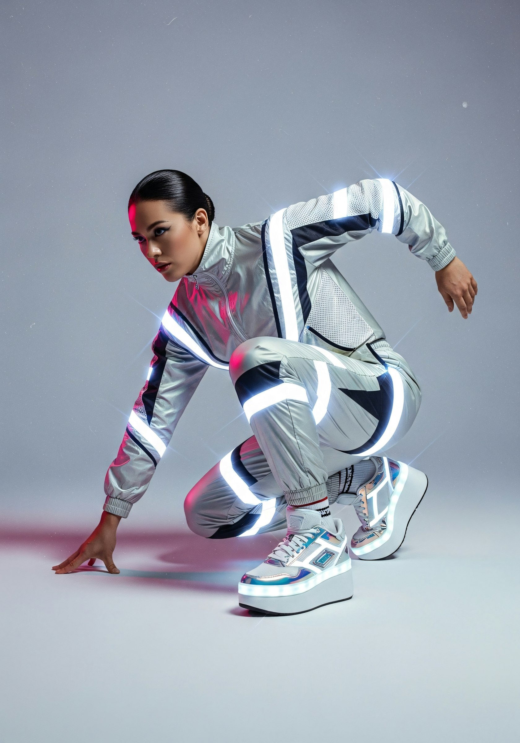 Model in a static pose under cool light