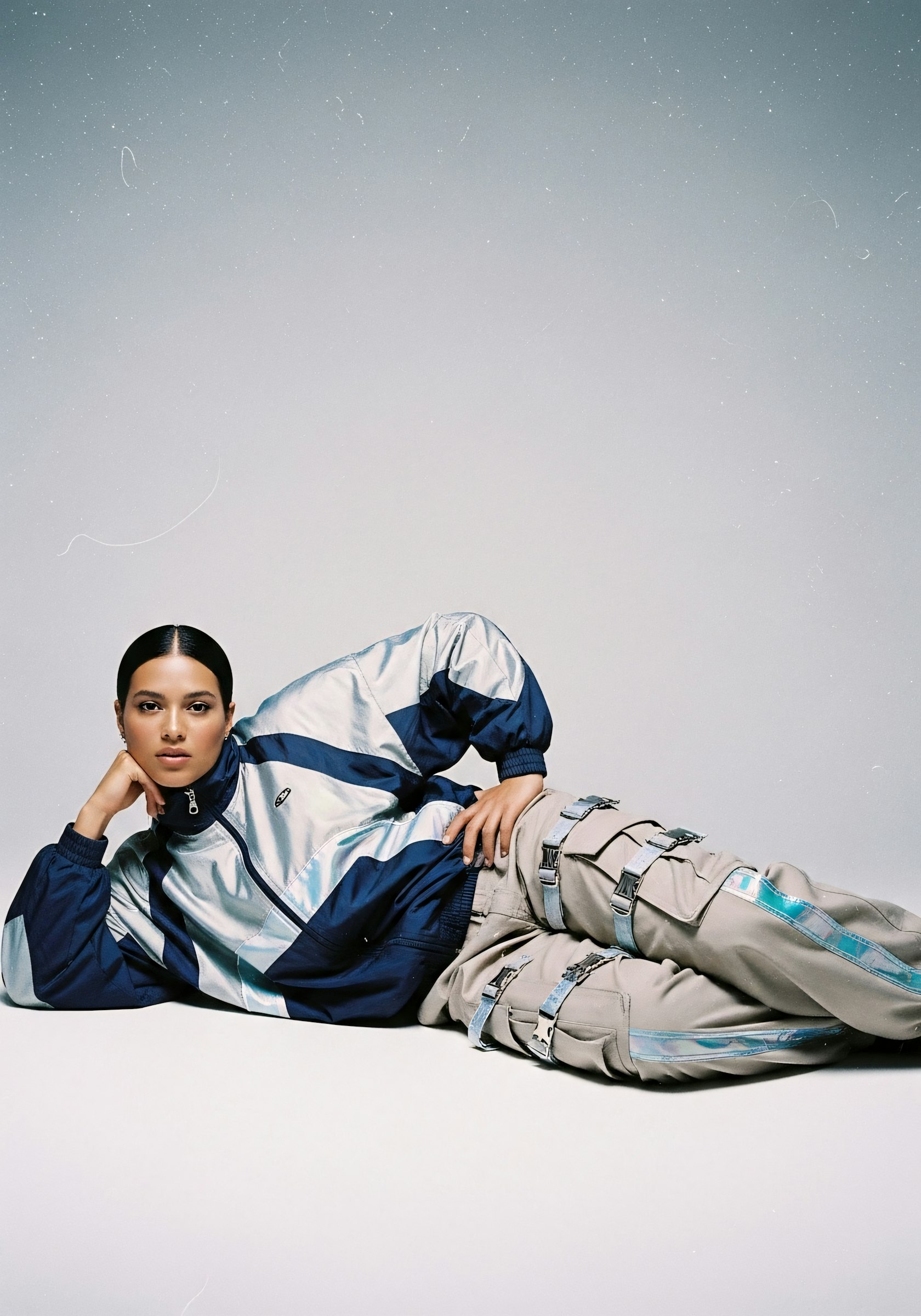 Reclining Lounge Set — Ribbed lounge set for the between-takes moments the issue also shot.